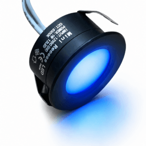 Aten Lighting 12V Black Mini Recessed Blue LED Downlight (IP67) – Compact Waterproof Light for Campervans, Boats & Porches