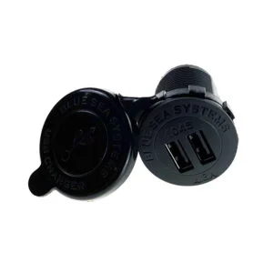 Blue Sea Systems 1045B-BSS  Black 12/24V DC Dual USB Charger 4.8A with Intelligent Device Recognition