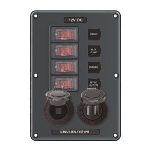 Blue Sea 4321-BSS 4W Switch Panel+USB+Socket 12V