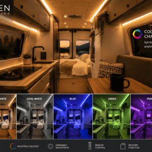 Aten Lighting  12V RGB + Warm White LED Downlight – 70mm Black Recessed Light for Campervans, Boats & Display Lighting
